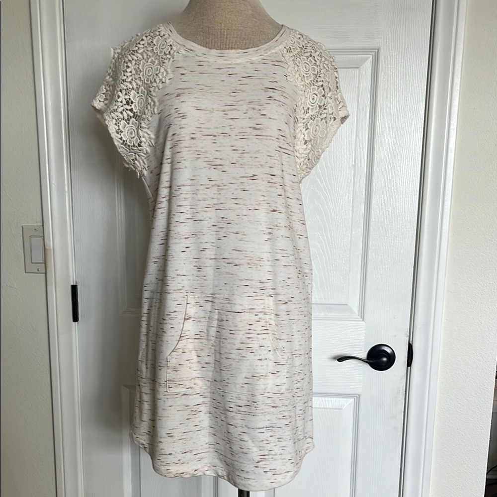 Cream feminine fleece dress with Lace Sleeve Detail
